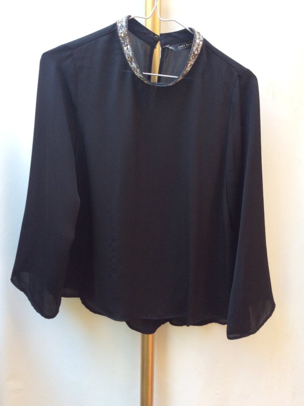 Zara Basic Beaded Neckline Blouse Top Size Small